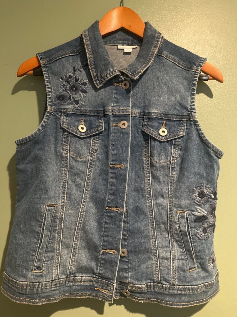 Westport 1962 Embroidered Denim Vest Small Y2K Boho Indie Cowgirl Layering Top